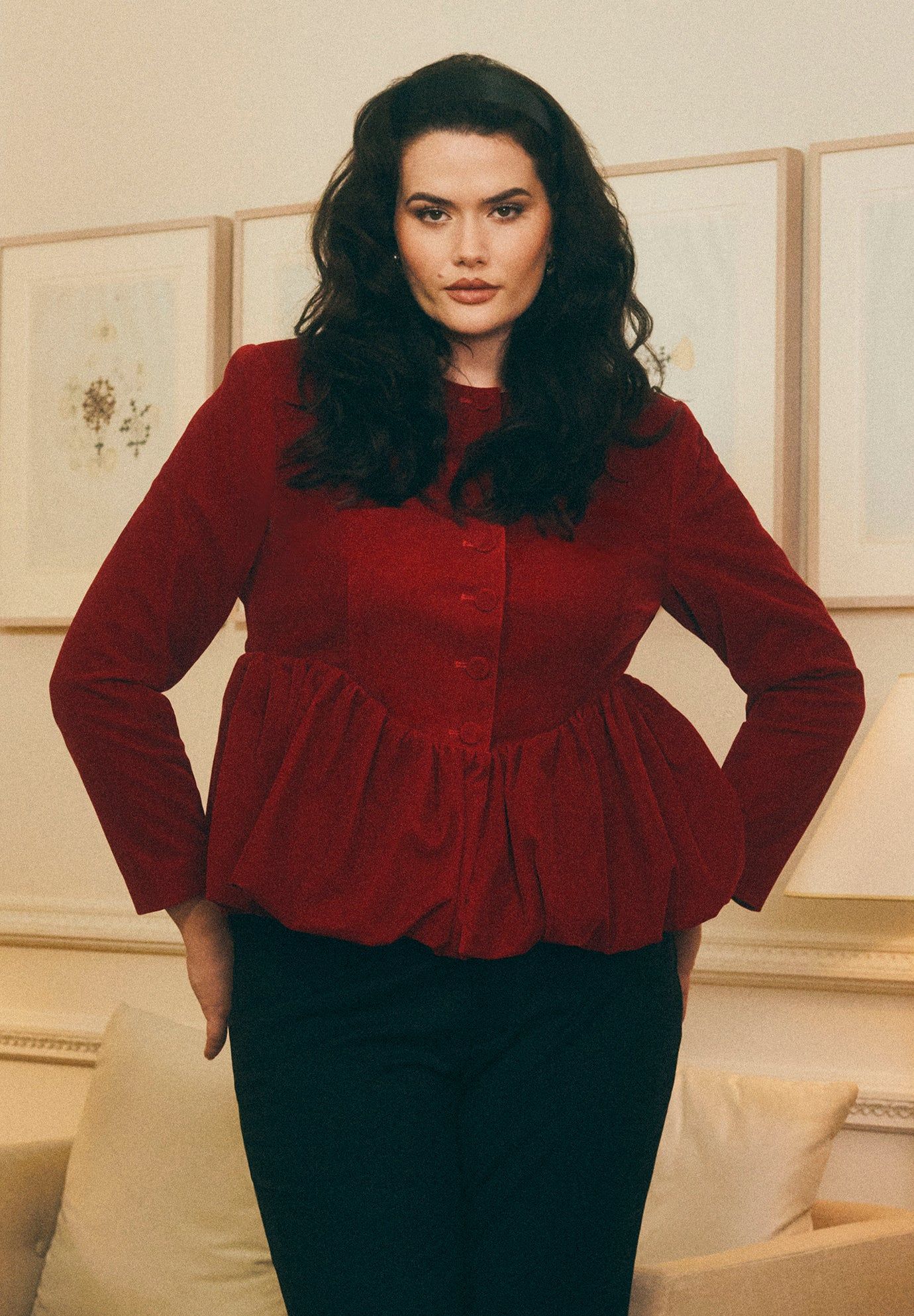 Velvet Peplum Bubble Hem Jacket