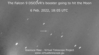 The Virtual Telescope Project captured the upper stage of a SpaceX Falcon 9 rocket expected to hit the moon on March 4, 2022.