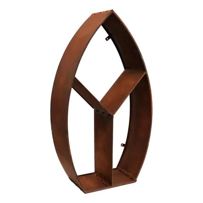 rusted metal leaf design log store