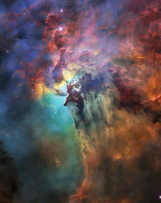 To celebrate its 28th anniversary in space, the Hubble Space Telescope took this image of the Lagoon Nebula. The nebula, about 4,000 light-years away, is 55 light-years wide and 20 light-years tall. This image shows only a small part of this turbulent star-formation region, about 4 light-years across. The observations were taken by Hubble’s Wide Field Camera 3 between Feb. 12 and Feb 18, 2018.