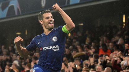 Chelsea captain Cesar Azpilicueta celebrates his goal against Lille in the Champions League