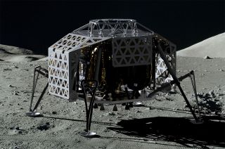 An illustration of PTScientists' Autonomous Landing and Navigation Module (ALINA) on the moon.