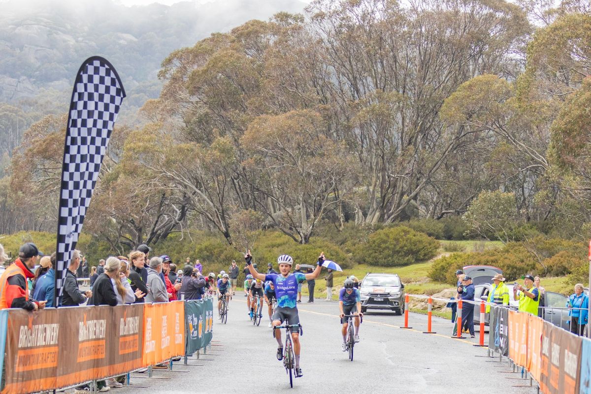 Jack Ward (BridgeLane) takes his second summit victory in as many days on Mt Buffalo on stage 3 of the Tour of Bright