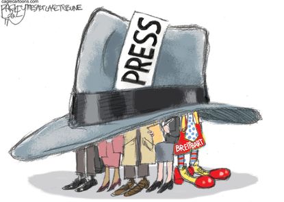 Political Cartoon U.S. Press freedom Breitbart News clown