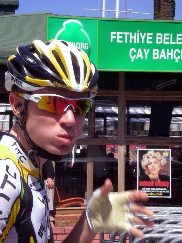 Tejay Van Garderen enjoys some Turkish food before the start of stage six in Fethiye.