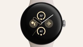 Google Pixel Watch 2 lähikuvassa valkoisella taustalla