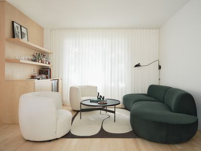 A living room with circular layout