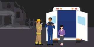 Fireman helping people at an ambulance - whitepaper from Samsung
