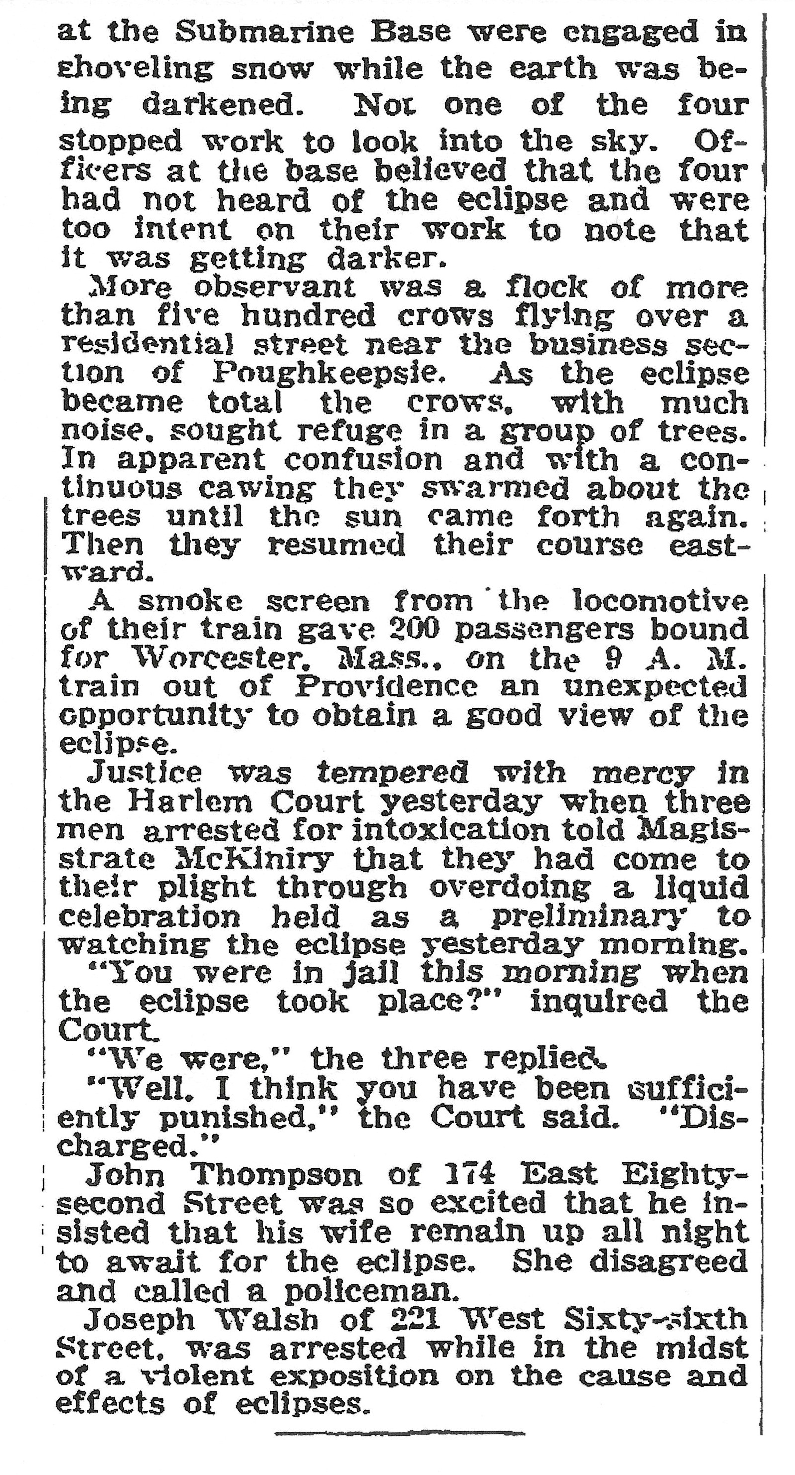A snippet from the⁣ New ⁣York Times detailing⁤ the⁢ arrest of ‍three ⁢men during the eclipse celebrations.