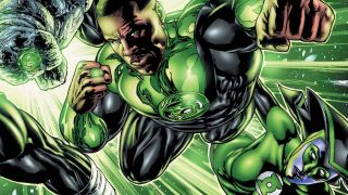 John Stewart Green Lantern flying alongside other Lanterns DC Comics artwork