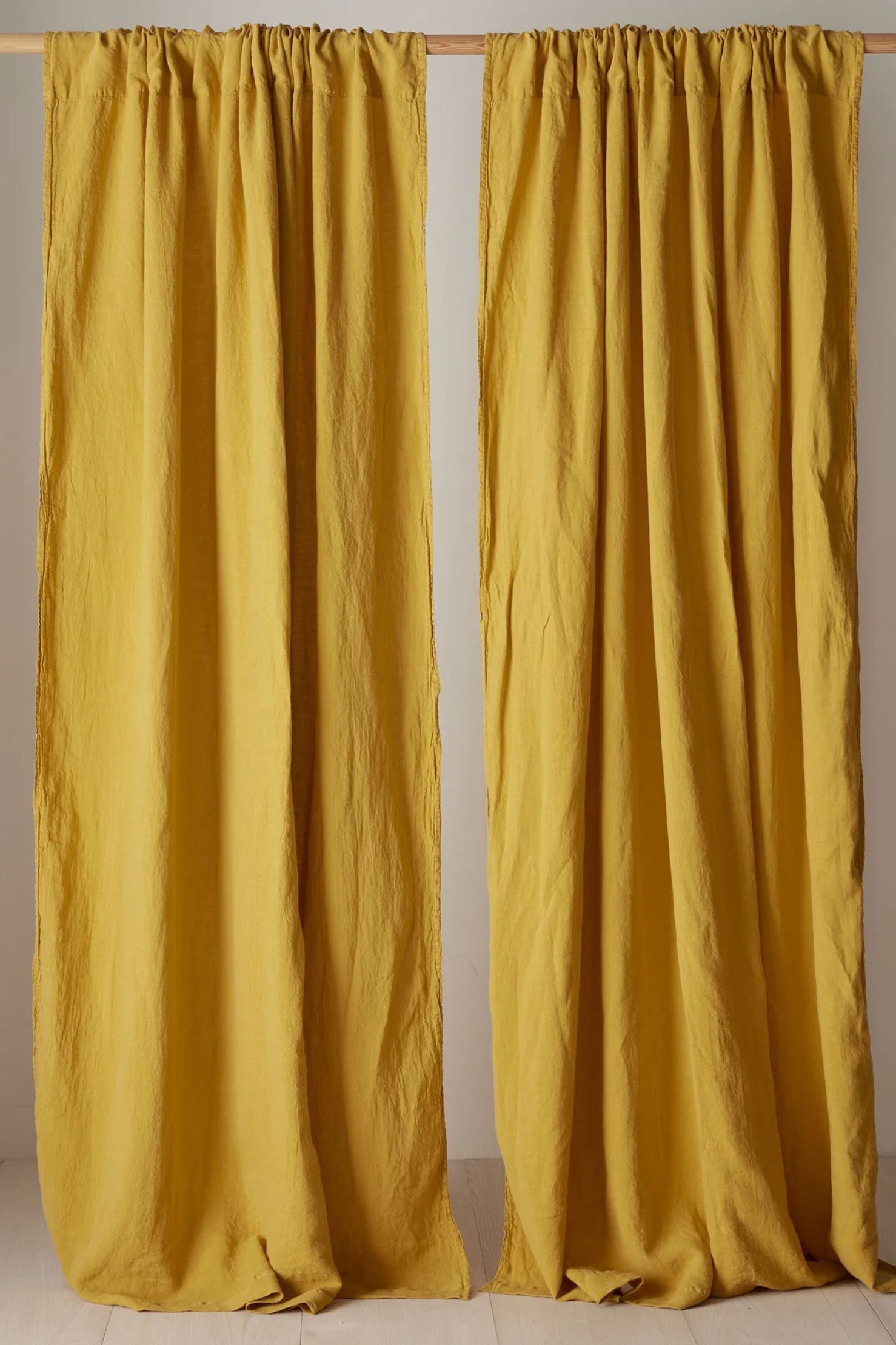 Secret Linen Store, Mustard 100% Linen Loop Top Curtain