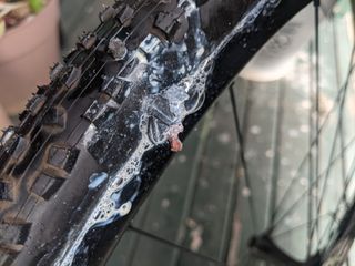 Seeping tubeless tire puncture