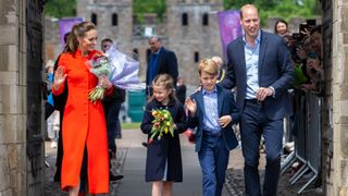 Catherine, Duchess of Cambridge, Princess Charlotte of Cambridge, Prince George of Cambridge and Prince William, Duke of Cambridge visit Cardiff Castle