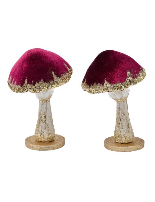 Burgundy Glitter Mushroom Ornaments (Pair)