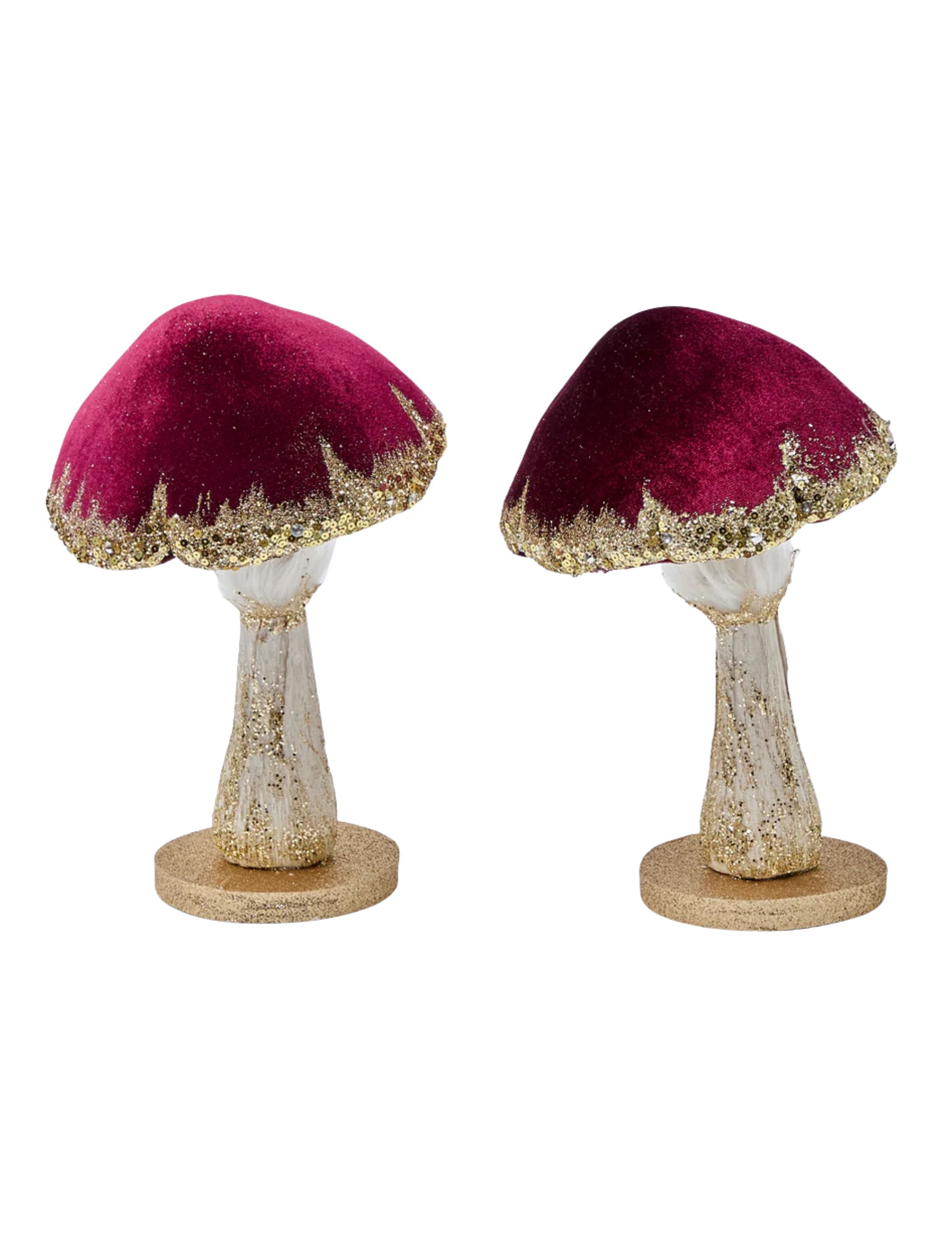 Burgundy Glitter Mushroom Ornaments (Pair)