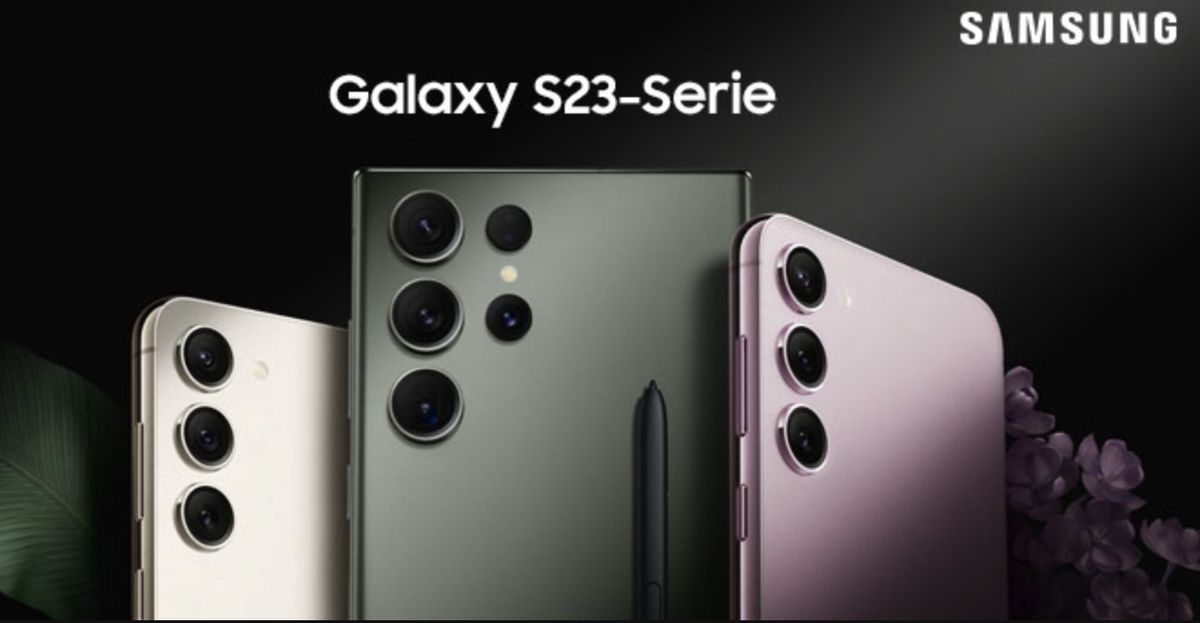 Image of the Samsung Galaxy S23 series in a leaked marketing image