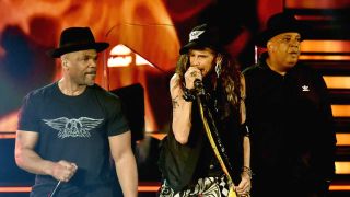 Aerosmith and Run DMC on stage at the 2020 Grammys