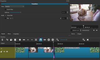 Software for editing videos for YouTube screenshot of Shotcut transition page with picture of person making a cake
