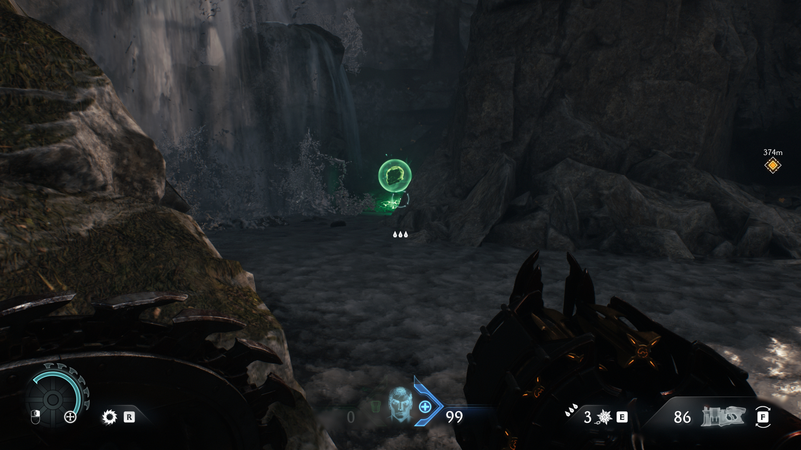 Doom: The Dark Ages Siege Part 1 secrets - A life sigil next to a waterfall between two rocks.
