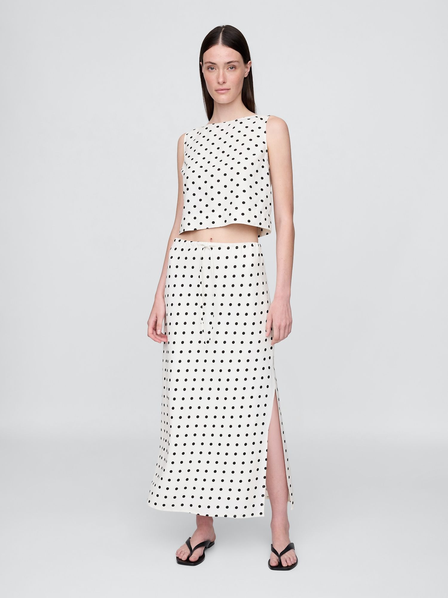 Linen-Blend Midi Skirt