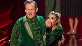 Andy and Emma reacting to being safe on "Wicked Night" of Dancing With The Stars