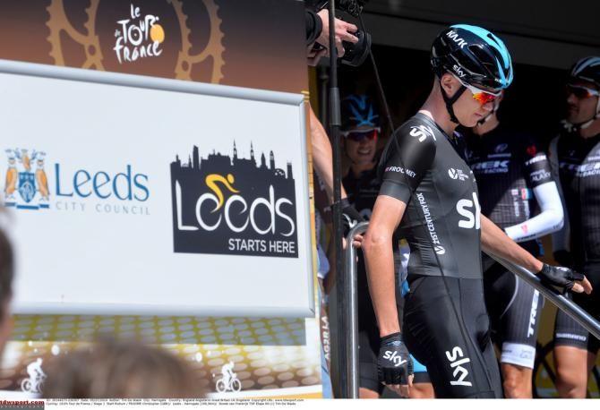 Chris Froome having signed on in Leeds