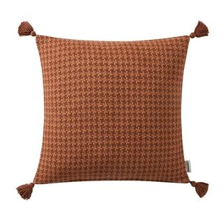 Beautiful color coordinated houndstooth cotton slub throw pillow with tassels by Drew Barrymore, 22