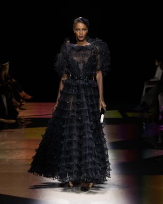 Model wears Giorgio Armani Privé Haute Couture A/W 2022