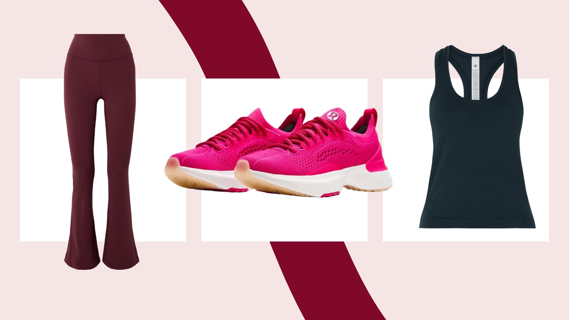 Lululemon items from the Lululemon sale, including flared leggings, running shoes and a top
