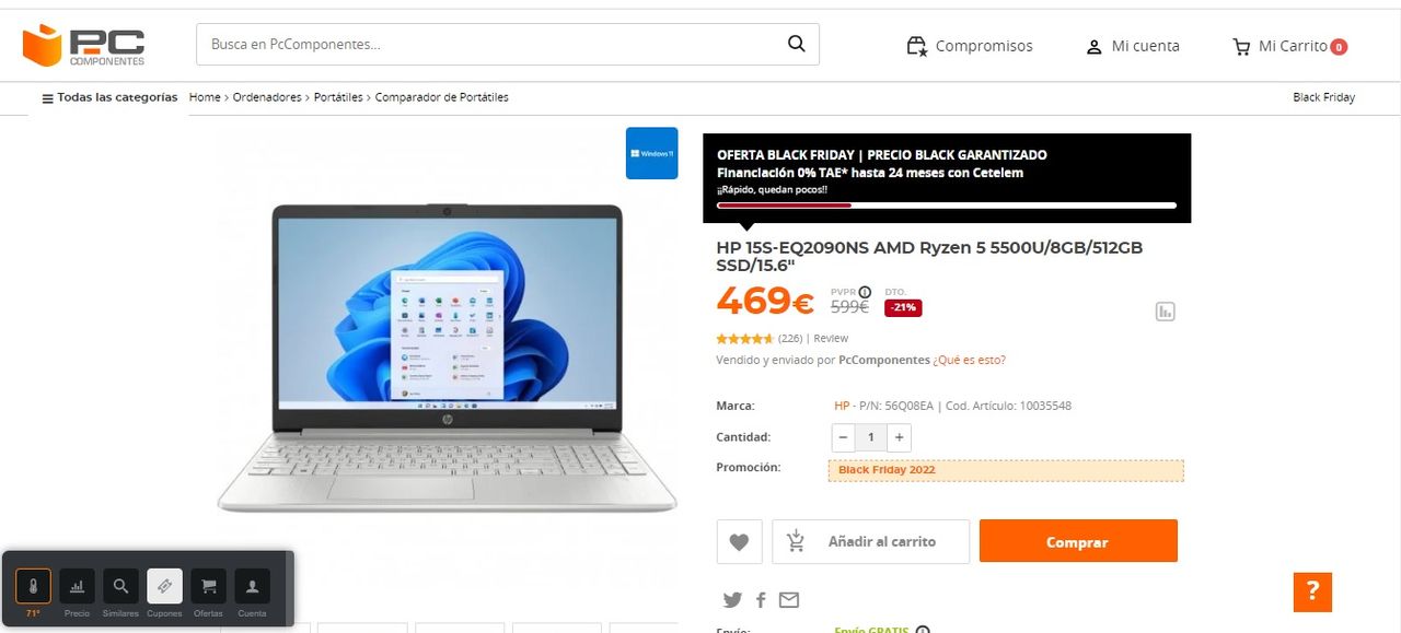 Cuandro en miniatura con los datos de Chollometro