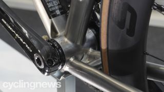 A close up of the Reilly Cycleworks Fusion titanium road bike