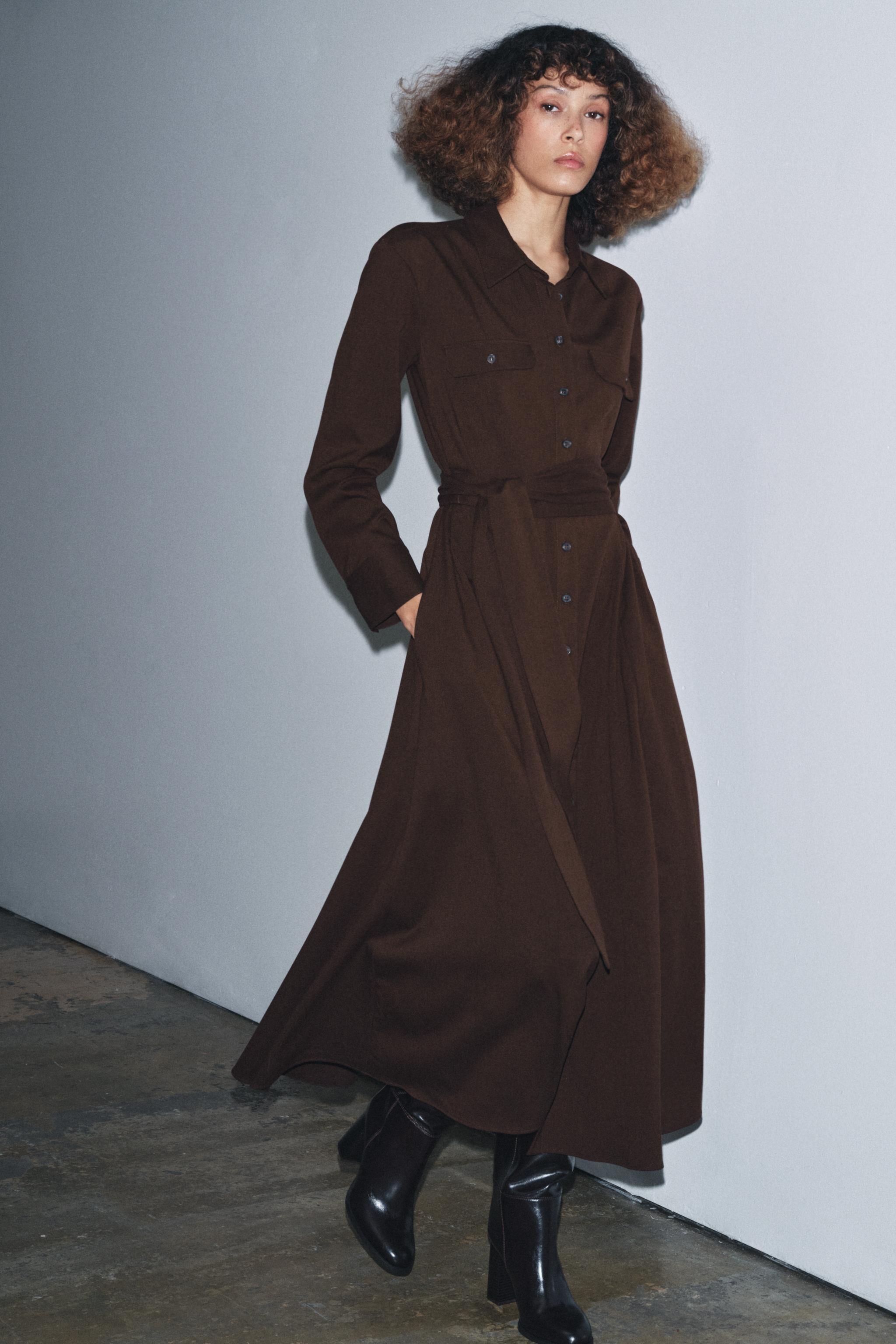 Zw Collection Belted Shirt Dress