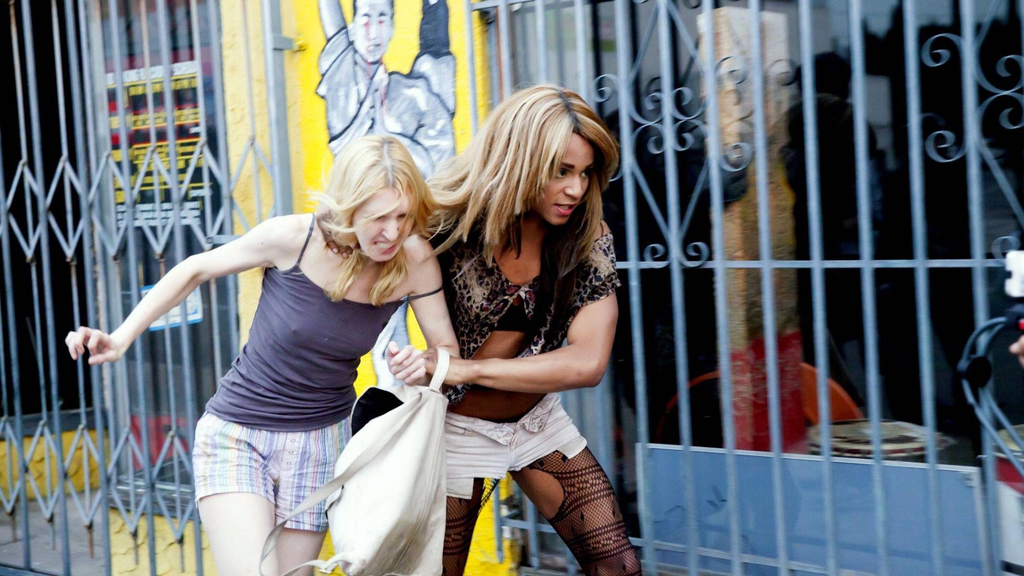 (L-R) Mickey O&#039;Hagan as Dinah and Kitana Kiki Rodriguez as Sin-Dee Rella in &quot;Tangerine&quot; now streaming on Netflix