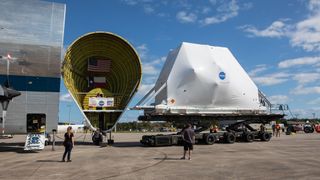The Super Guppy's cargo area is 111 feet long by 25 feet wide (34 by 7.6 meters).
