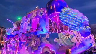The Wind Float passing by during Universal's Mardi Gras 2024 parade.