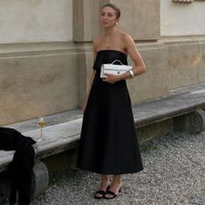 CAN YOU WEAR BLACK TO A WEDDING? BRITTANY WEARS A BLACK STRAPLESS DRESS AND MULES