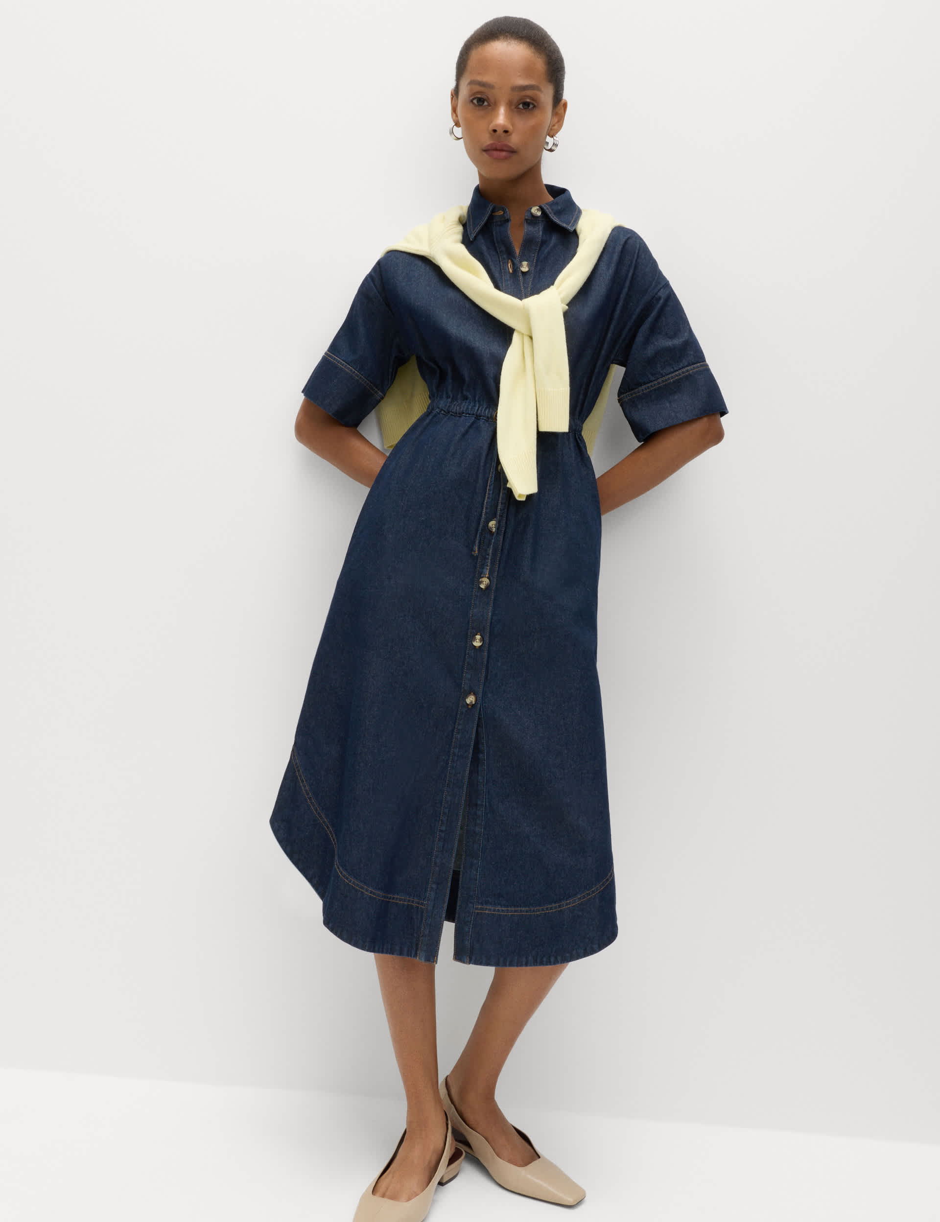 Pure Cotton Denim Midi Shirt Dress
