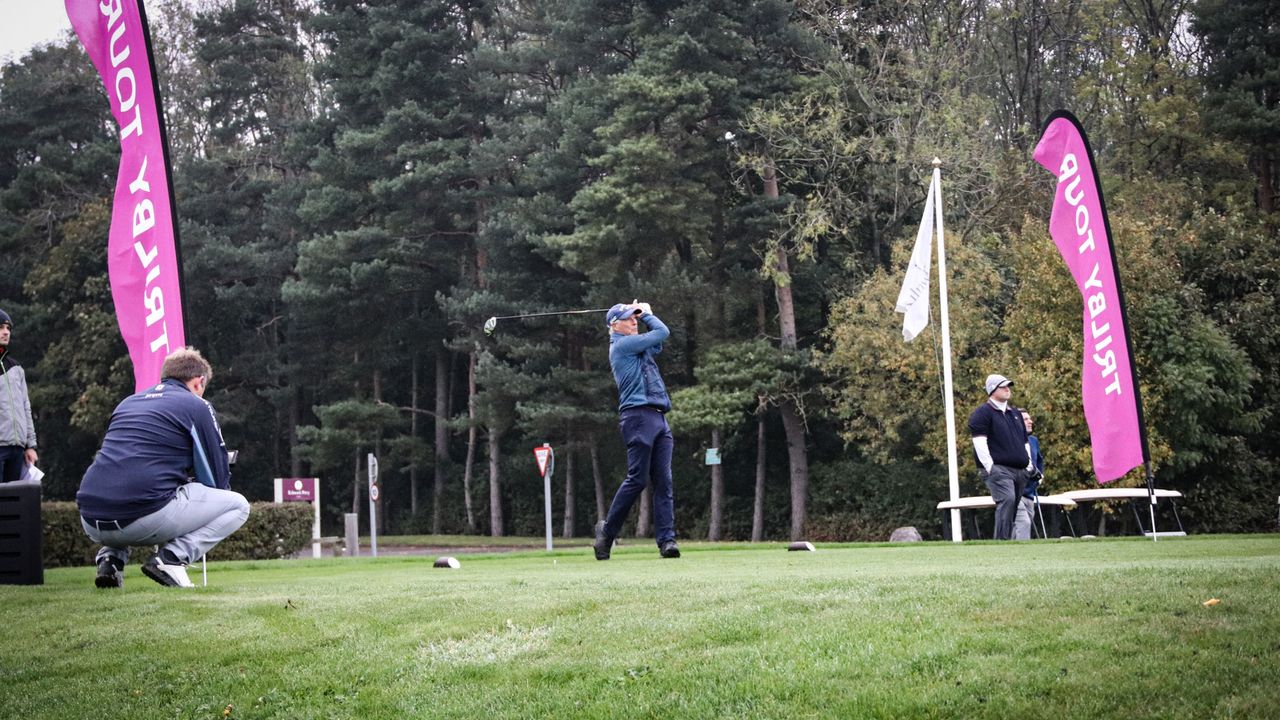 Golfer pictured teeing off on the Trilby Tour