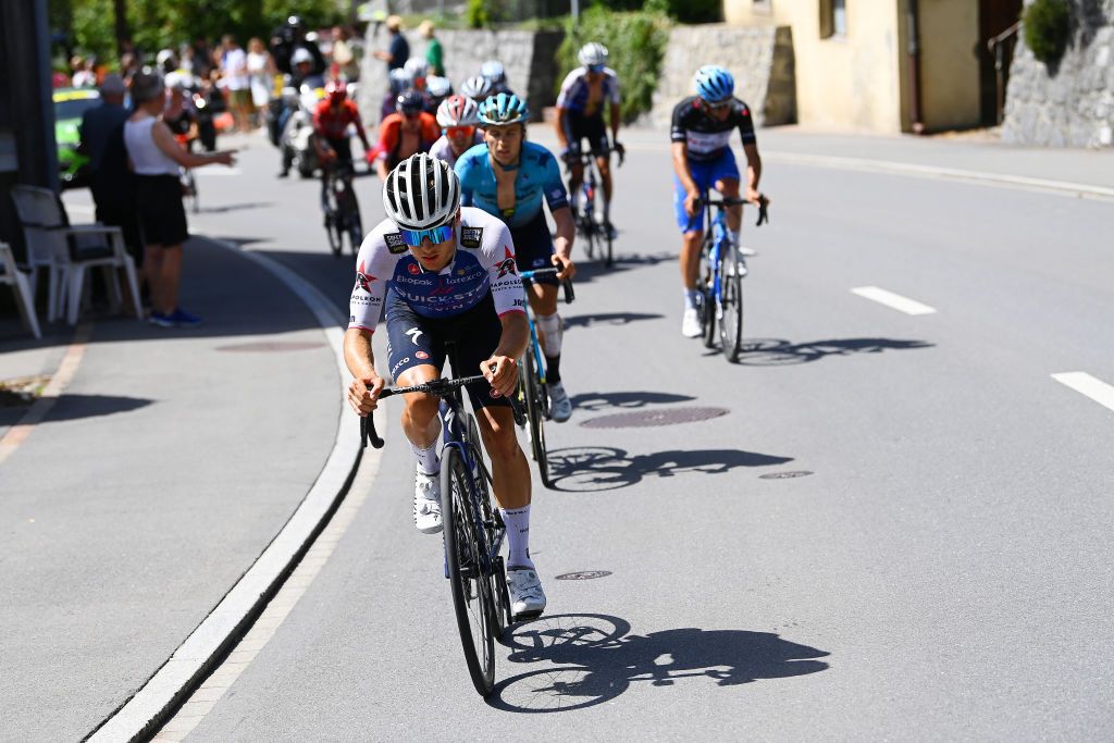 MALBUM SWITZERLAND JUNE 18 Ilan Van Wilder of Belgium and Team QuickStep Alpha Vinyl competes in the breakaway during the 85th Tour de Suisse 2022 Stage 7 a 1946km stage from Ambri to Malbun 1560m tourdesuisse2022 WorldTour on June 18 2022 in Malbun Switzerland Photo by Tim de WaeleGetty Images