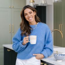 Dr Hazel Wallace recipes: At home, in her kitchen, holding a cup of coffee