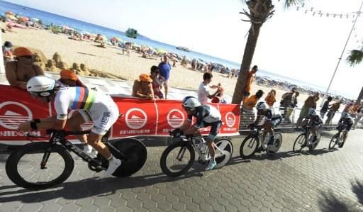 Fabian Cancellara drags the Leopard Trek team around the course in Benidorm.