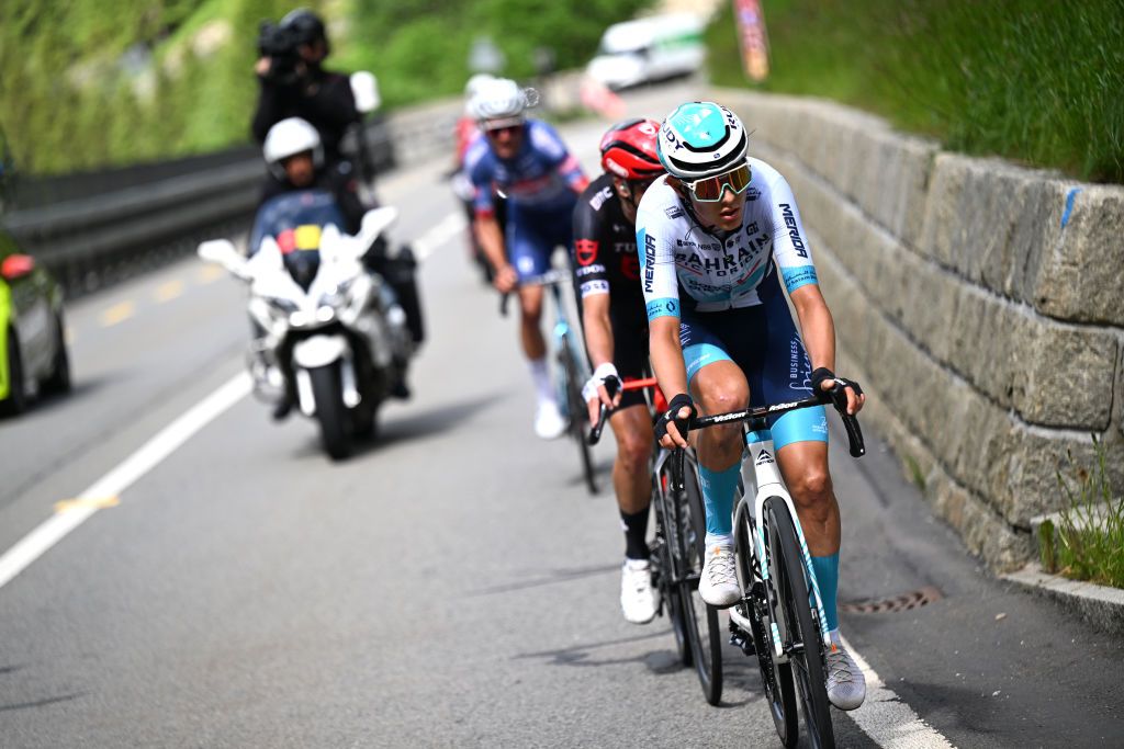 Torstein Traen (Bahrain Victorious) and Roland Thalmann (Tudor Pro Cycling) on the final climb