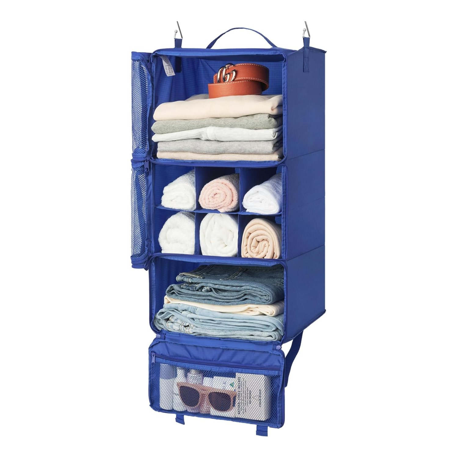 A 3-shelf hanging travel organizer from Amazon