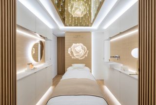 Dior Prestige La Suite at Harrods, London with treatment bed and Dior skincare products