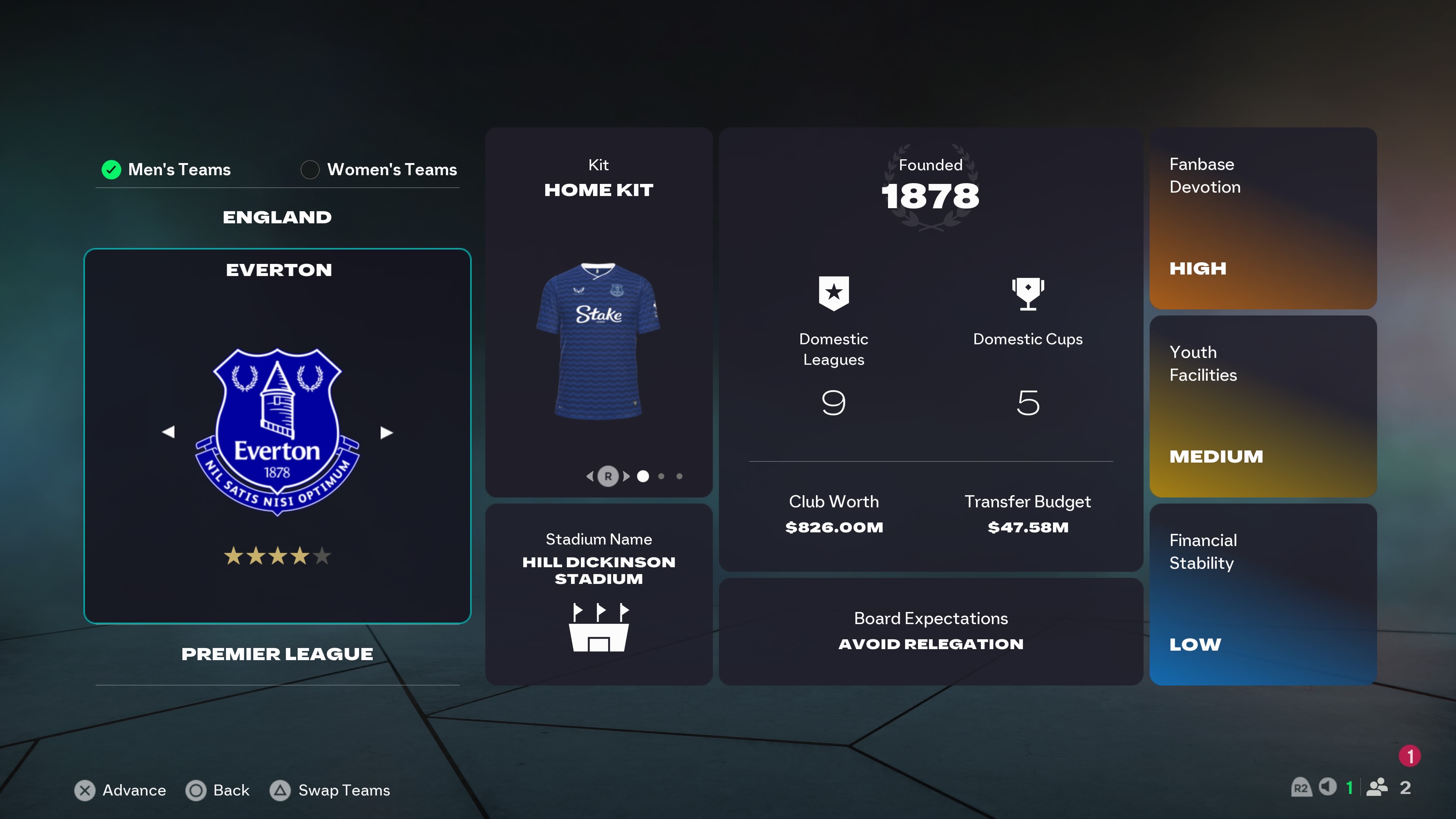FC 26 manager mode intro screen for Everton