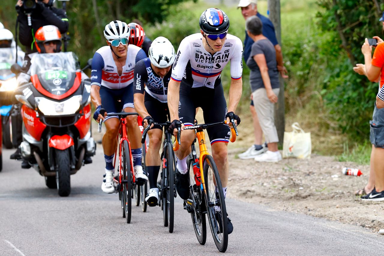 Tour de France 2021 108th Edition 7th stage Vierzon Le Creusot 2491 km 02072021 Matej Mohoric SLO Bahrain Victorious Brent Van Moer BEL Lotto Soudal photo Luca BettiniBettiniPhoto2021