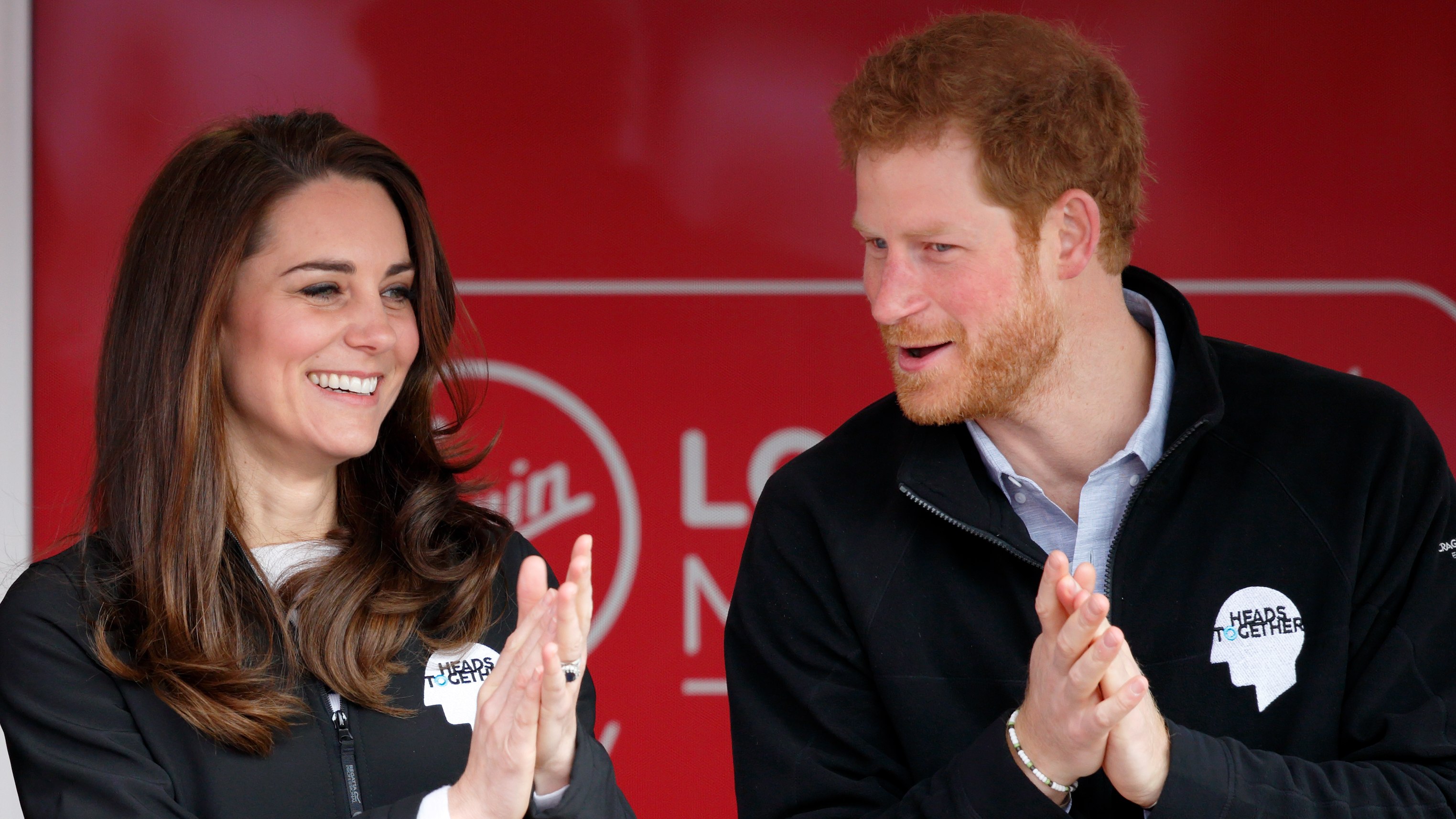 Prince Harry and Catherine, Princess of Wales clap as they attend the start of the 2017 Virgin Money London Marathon on April 23, 2017