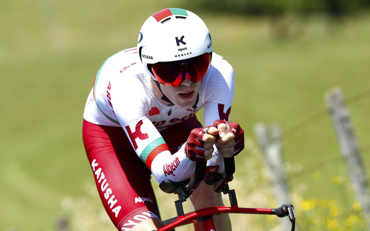 Jose Goncalves (Katusha-Alpecin) in the national time trial champion's jersey of Portugal
