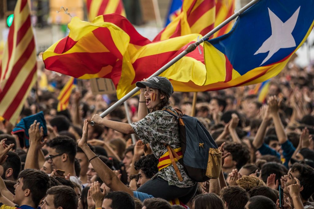 Student protesters for Catalan independence from Spain.