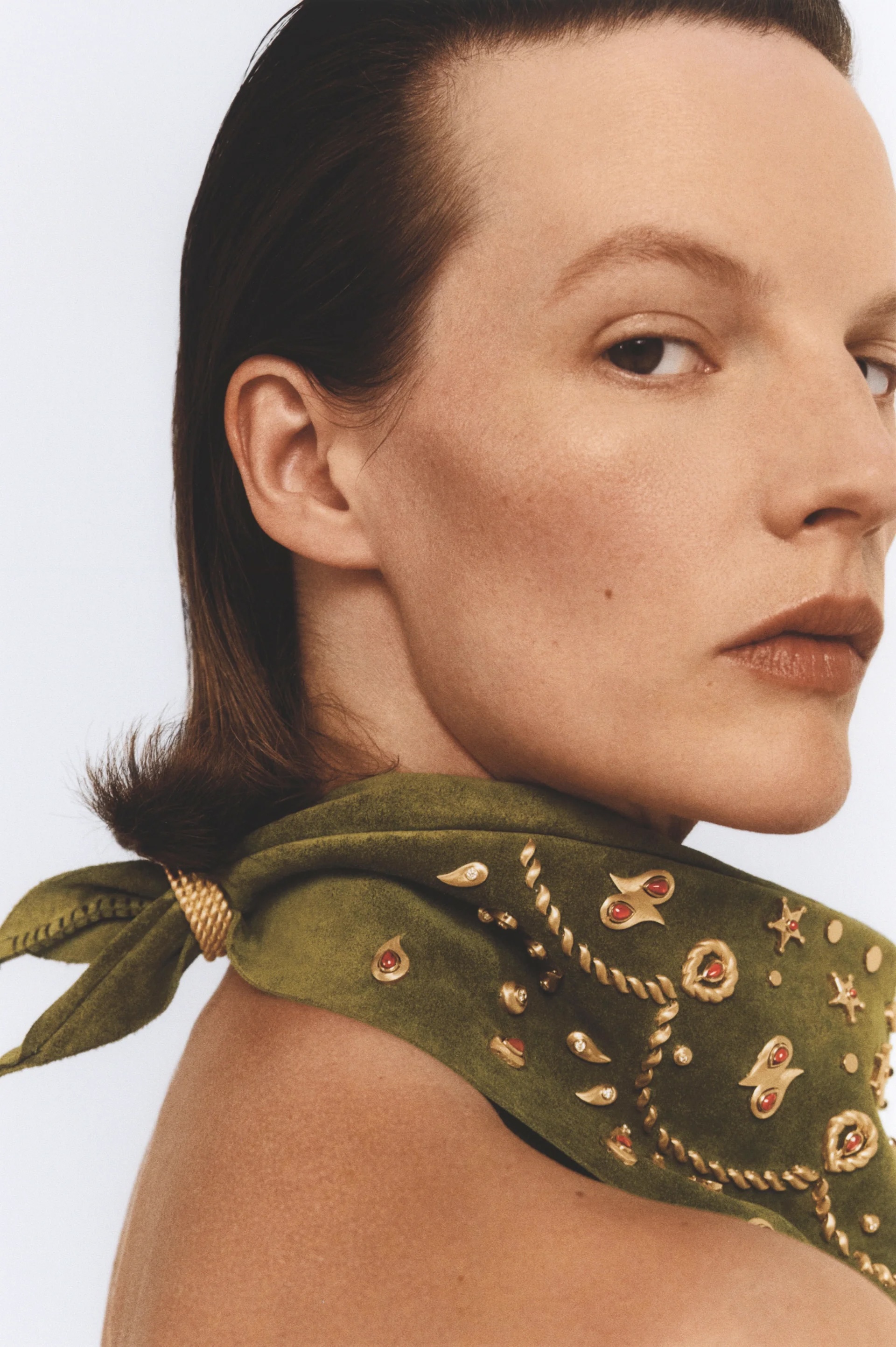 Marie Lichtenberg green suede and jewelled bandana